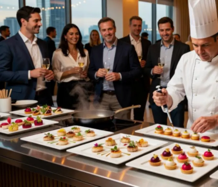 Live cooking i degustacyjne porcje serwowane podczas firmowego wieczoru