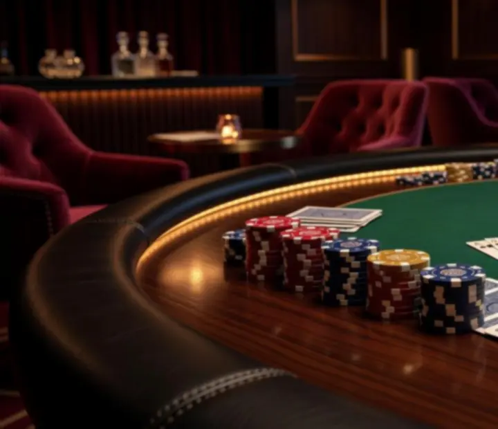Profesjonalny stół pokerowy z żetonami i kartami