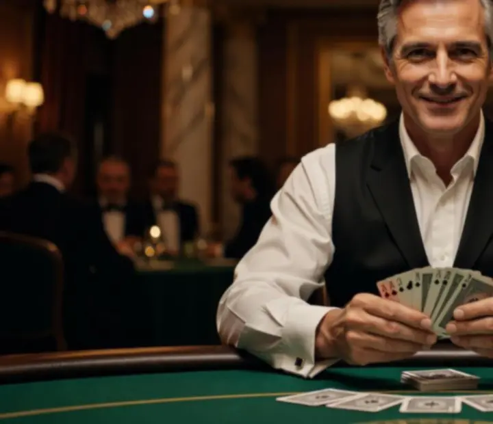 Profesjonalny krupier przy stole pokerowym podczas eventu firmowego