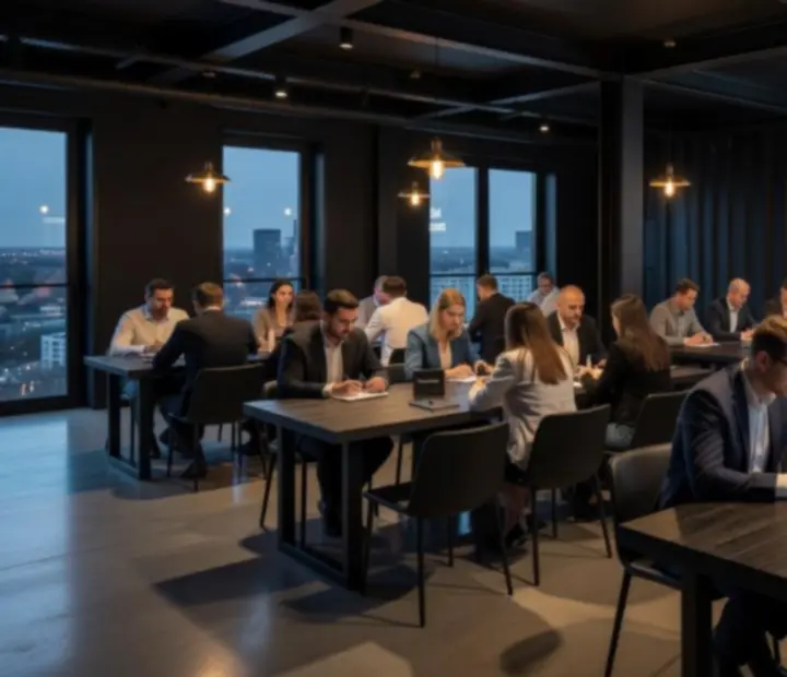 Wieczorne wnętrze premium gastro lounge przygotowane na teambuilding pokerowy